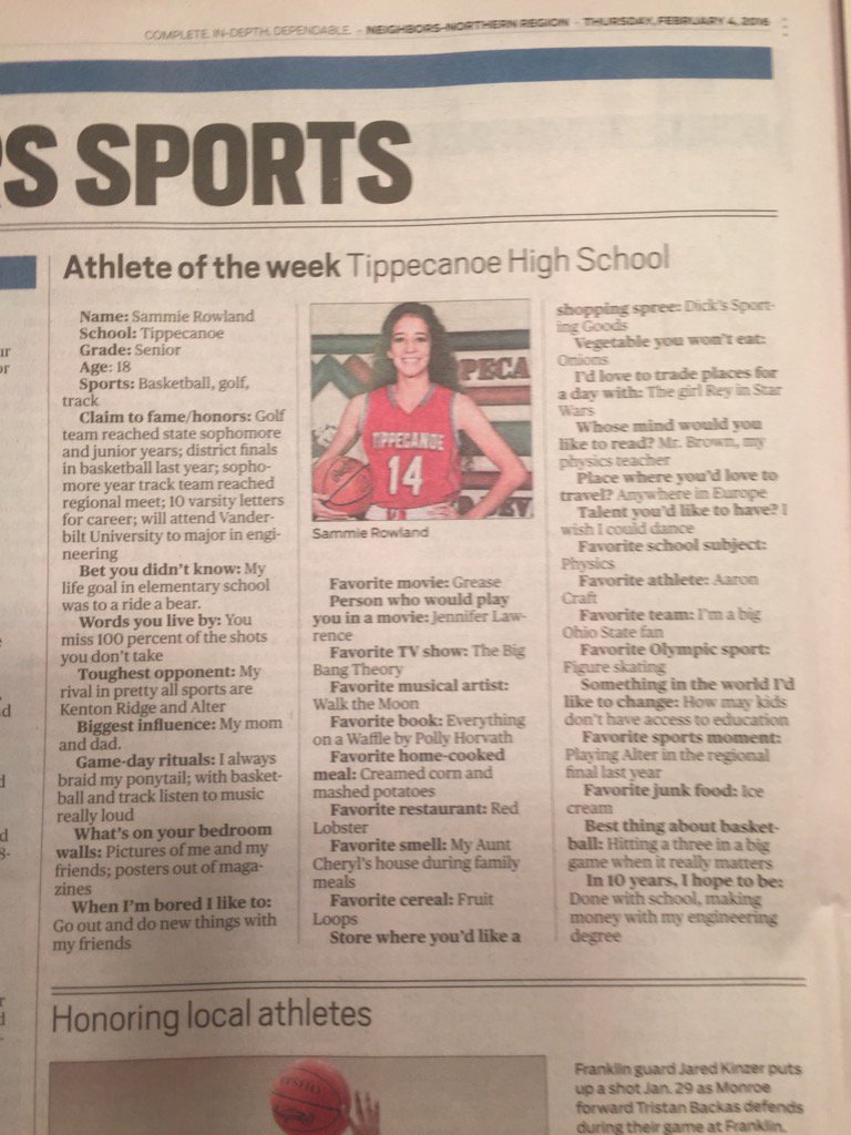 Congrats to Sammie Rowland!!!! DDN Athlete of the Week!!!!!