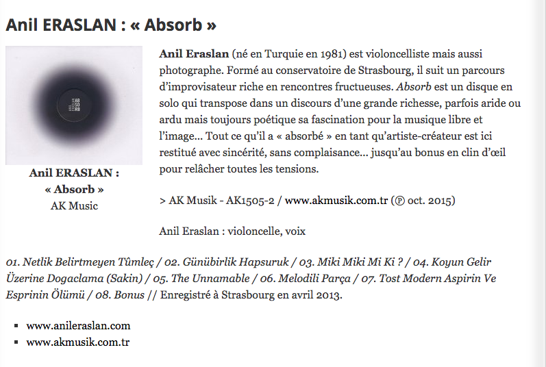 Merci à #CultureJazz pour l'article sur mon solo album 'Absorb' !
Thanks for the nice review !