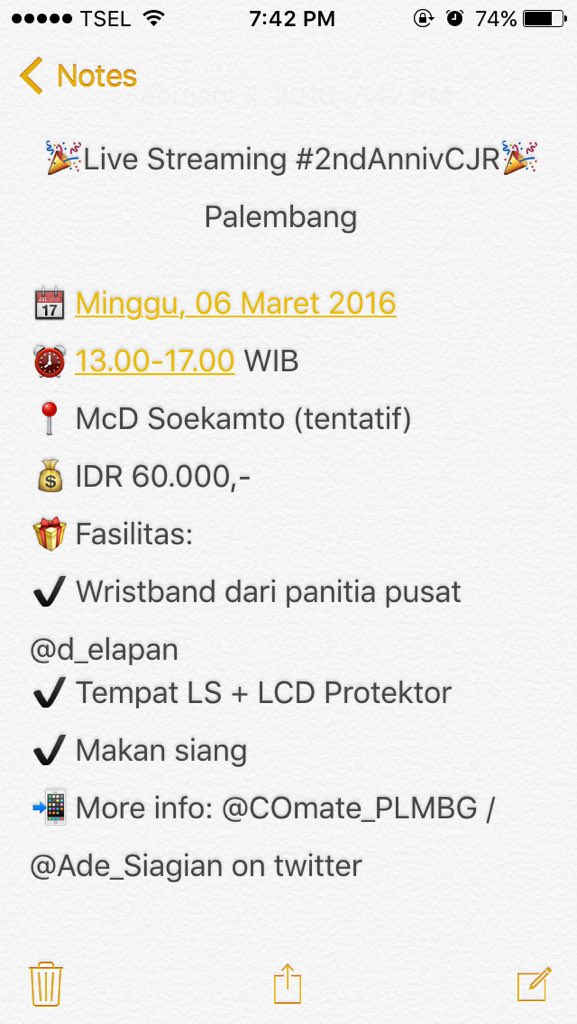 INFO LIVE STREAMING #2ndAnnivCJR di Palembang!! Don't miss it guyss🎉🎉