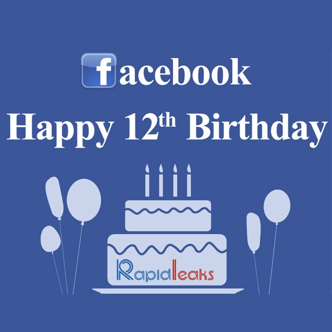 RapidLeaksIndia's tweet photo. Happy 12th Birthday @facebook !!!
#Facebook #Facebookbirthday #4feb2016 #MarkZuckerberg #UnitedStates #FriendsDay https://t.co/7ZbZNmhH0c