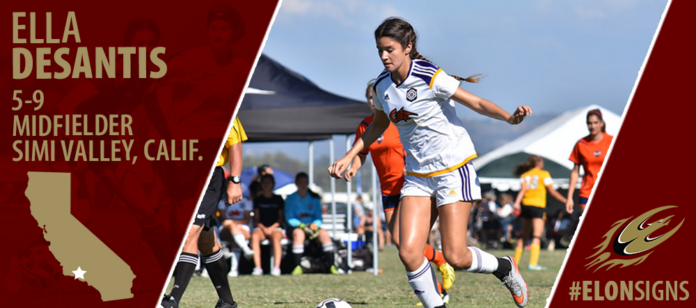 ElonWSoccer's tweet photo. We are happy to announce our next member of the 2016 class, Ella DeSantis! Welcome to #Elon, Ella! #ElonSigns #EUWS https://t.co/TlklLpozeo