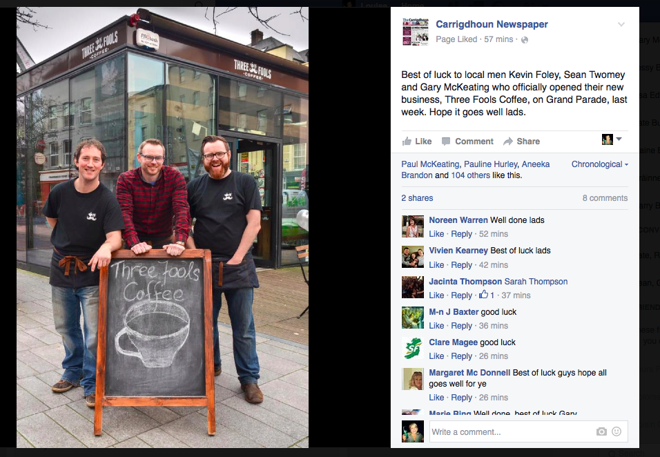 3FoolsCoffee's tweet photo. So ya we're famous.....no biggie ;)! Thanks @Carrigdhounnews for the support! #supportlocal #coffee #threefools https://t.co/1wyehhIGug
