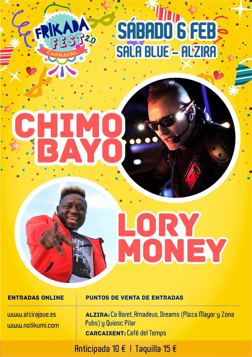 FRIKADA FEST 2.0 CARNAVAL
6 de febrer de 2016, torna el Frikada Fest amb <a href="/ChimoBayo/">Chimo Bayo</a>, <a href="/LoryMoneySupa/">Lory Money</a> i @XimoNoguera