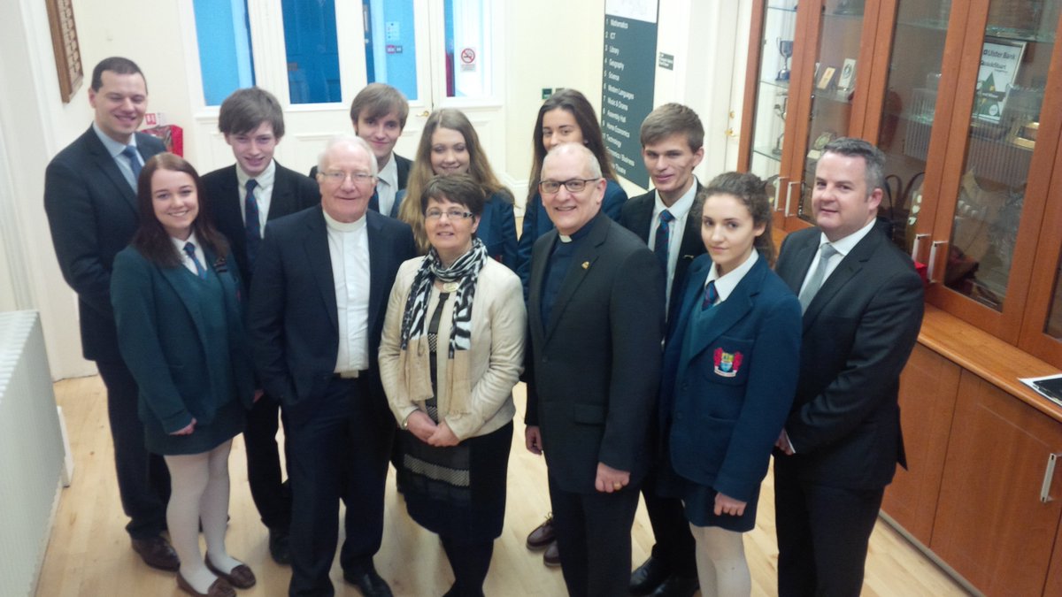 Spoke at assembly today at #Banbridge Academy. With principal Robin McLoughlin and Rev. George McClelland #PCITour