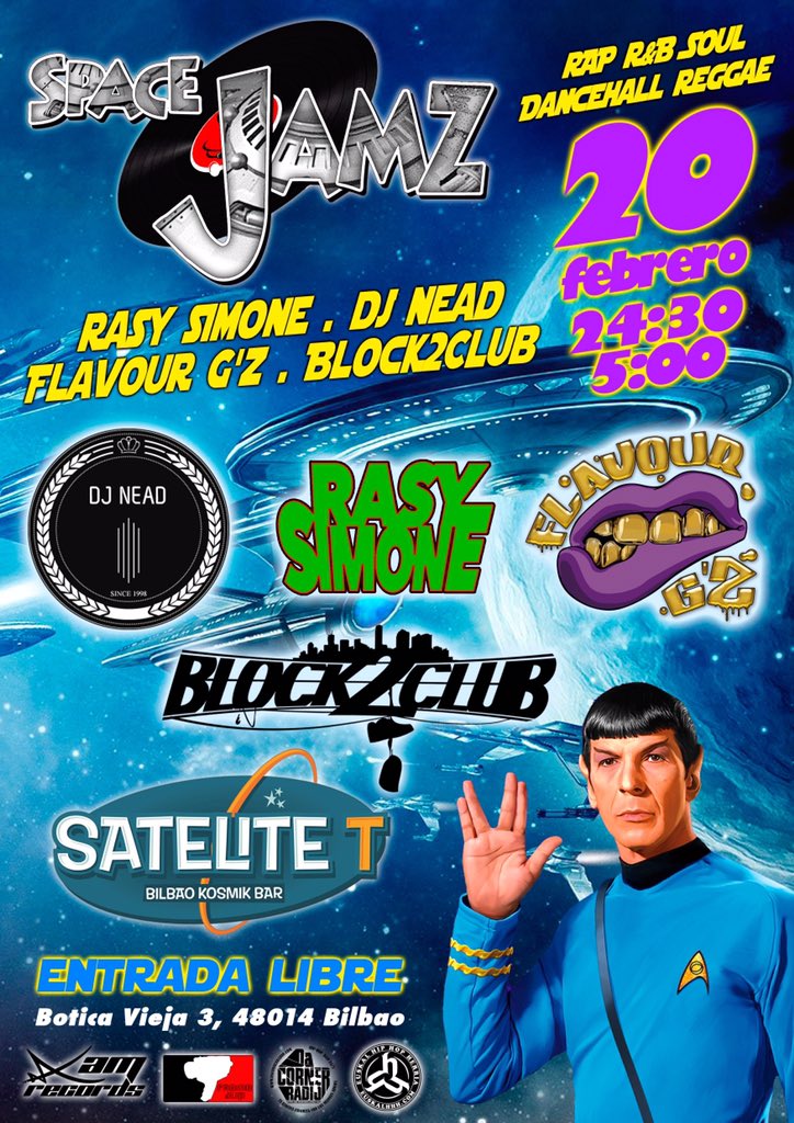 SpaceJamzClub's tweet photo. S20 vuelve @SpaceJamzClub !! Invitados interestelares @DJNEAD945 y @rasy_simone junto a @Block2Club y @FlavourGz https://t.co/rEPQGQ14Pk