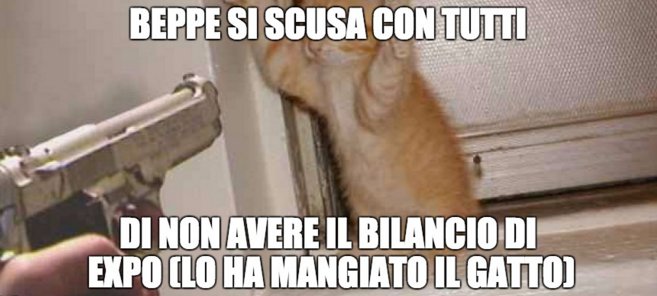 beppesiscusa's tweet photo. #beppesiscusa con tutti di non avere il bilancio di expo (lo ha mangiato il gatto) https://t.co/5mmsvCiwLY https://t.co/FEbiLs84pt