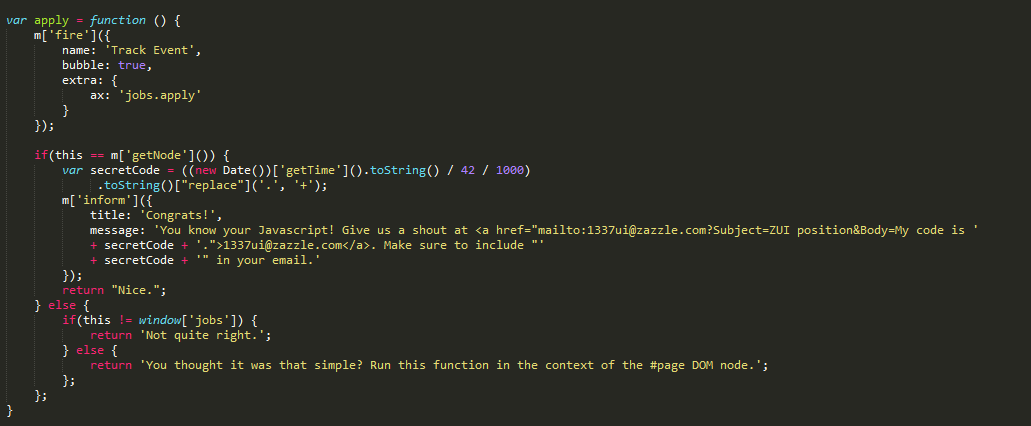 CodeIsReal's tweet image. Here, it's more maintainable this way.
#zazzle #obfuscation #javascript #web #fun