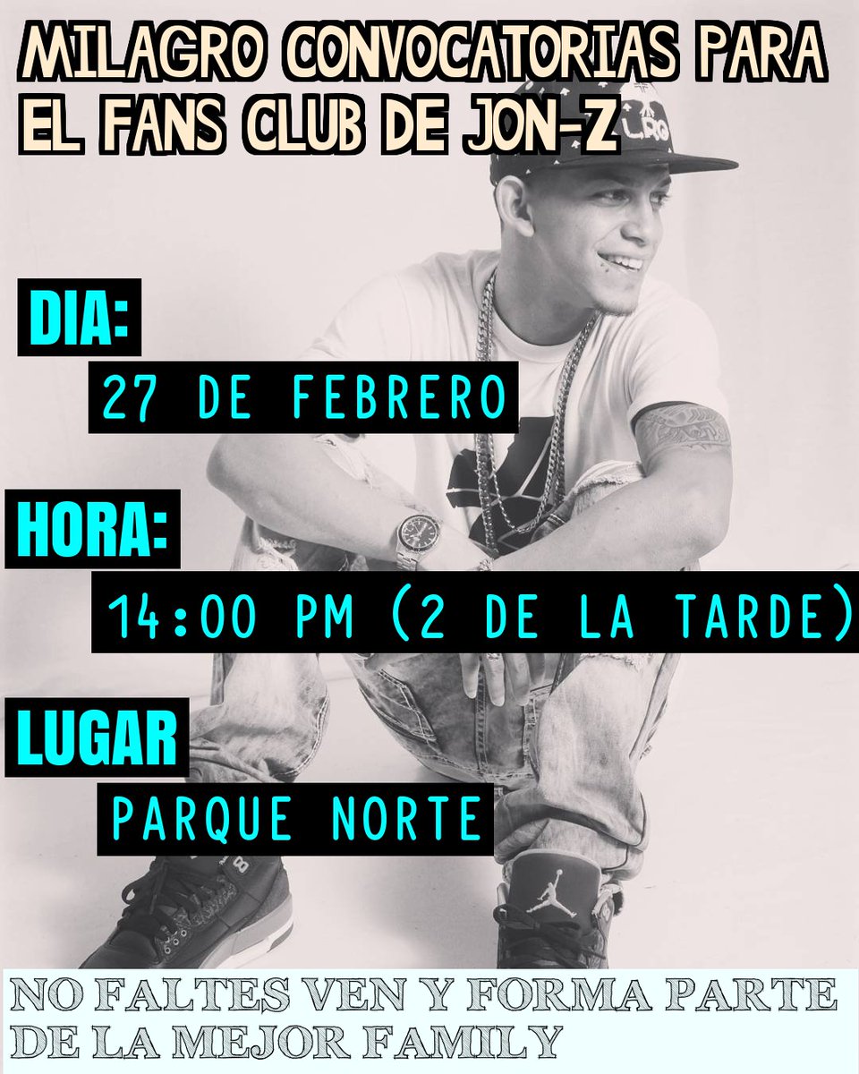 FCJONZECUADOR's tweet photo. Convocatoria para el fans club de @JONZMENPR  en Milagro https://t.co/W95xhasn08