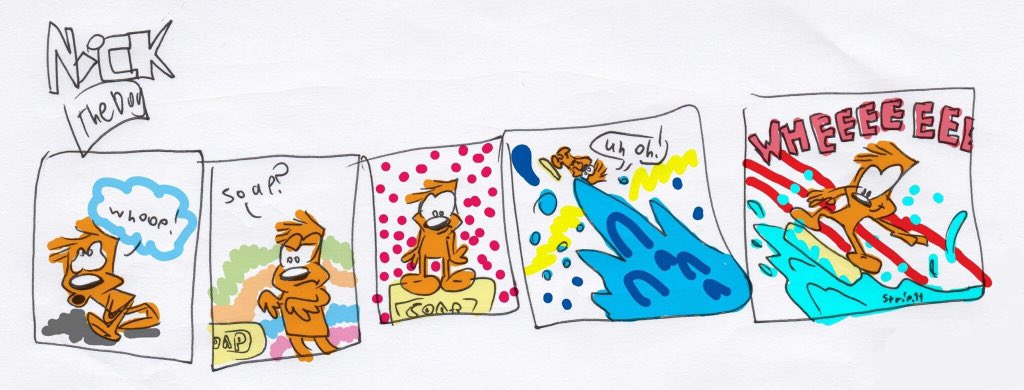girl_barrie's tweet photo. Nick the Dog's next installment, by my 10 year old Kiddo! #KidArt #futureDisneyArtist #pennpanthers https://t.co/NR4aYXxzi7