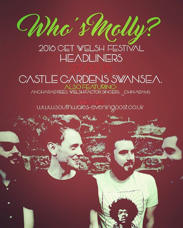whosmolly's tweet photo. #Gig #Announcement - We'll be #headlining this years #GetWelsh #Festival in #Swansea. #February 27th!
#whosmolly https://t.co/XWFVq3HjSL