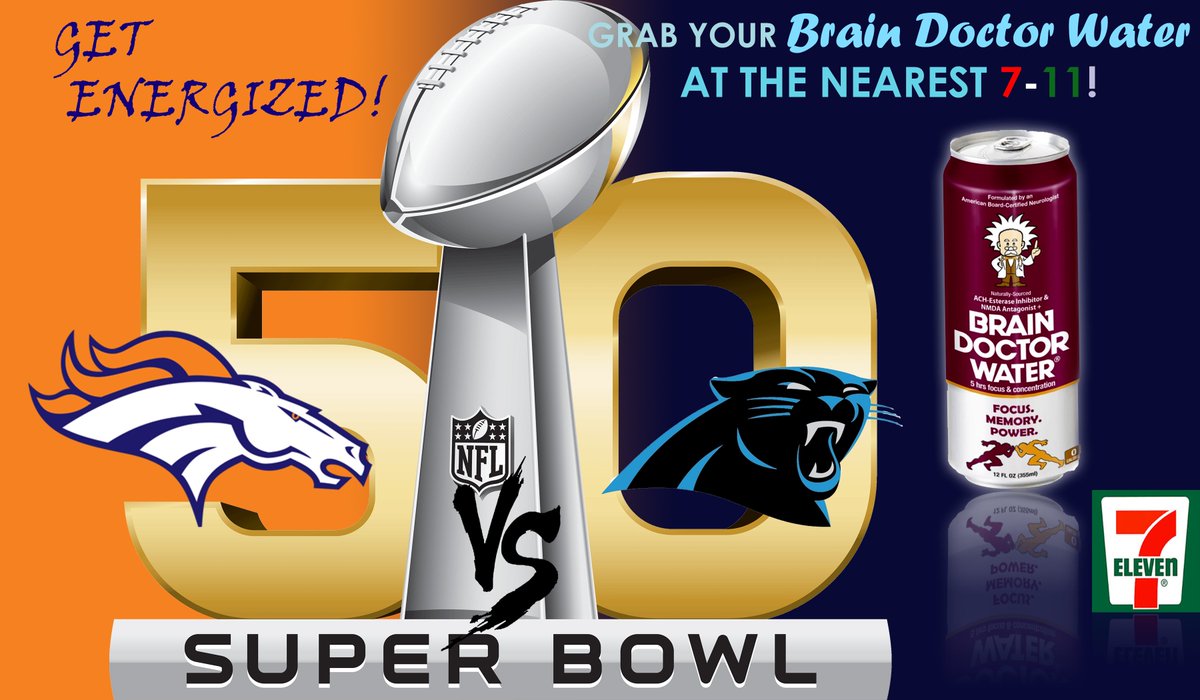braindoctorRx's tweet photo. Who are you rooting for? #Broncos #Panthers #superbowlad #watchourcommercial #braindoctorwater #energy #focus #love https://t.co/5k3qp1Z2Bh
