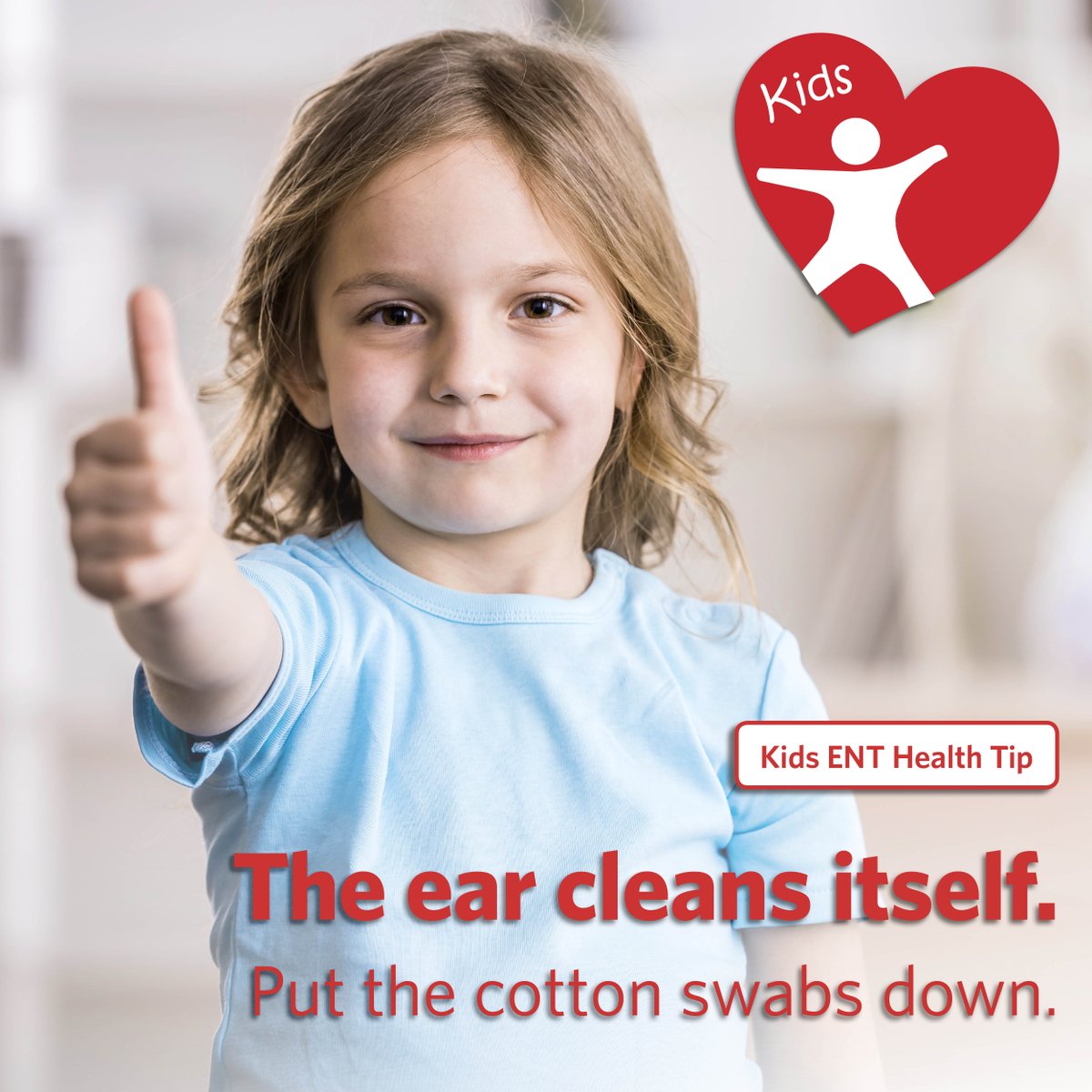AAOHNS's tweet photo. Cotton swabs can push wax back and cause a buildup. Remember: Nothing smaller than your elbow in your ear! #KidsENT https://t.co/JlcrTdr92J