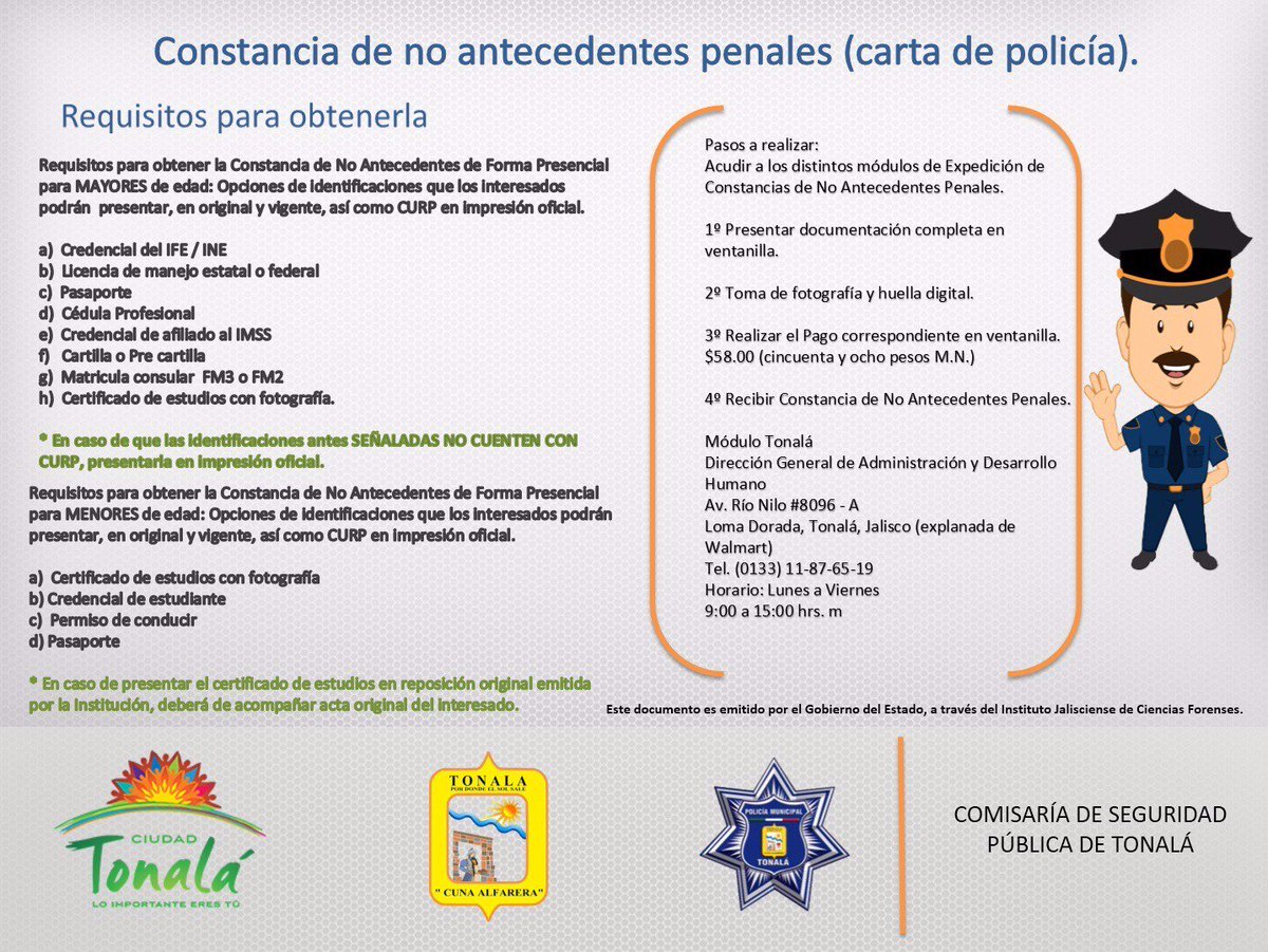 Policia De Tonala On Twitter Sabiasque En Tonala Puedes Tramitar Tu Carta De No Antecedentes Penales Https T Co Ixra81ki4p