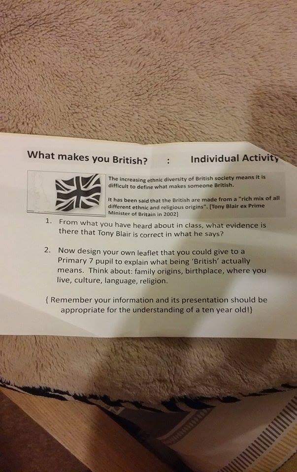 LabourOutOfScot's tweet photo. This is a homework task given to 13 year old in an Aberdeen School....!!!!!!!! https://t.co/GrT2f5zabz