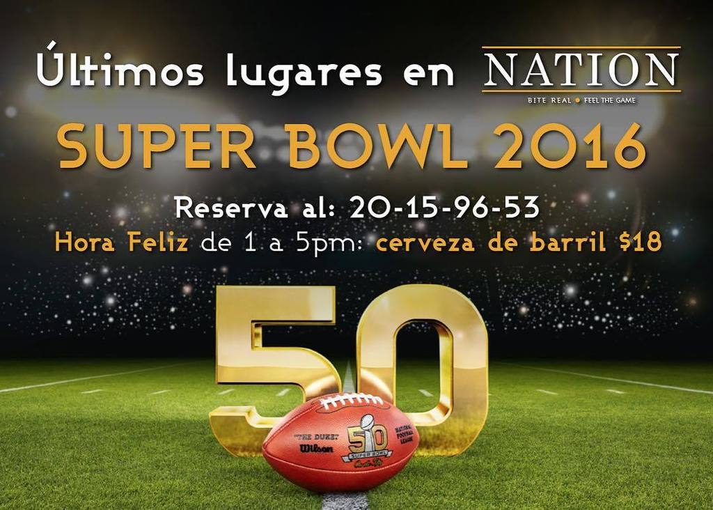 DePaseoEnGDL's tweet photo. ¡Últimos lugares! ¿Qué esperas para reservar en Nation? #SuperBowl2016 #Sports #FeelTheGame #BiteReal #EpicGames #E… https://t.co/LPecXoZYjG