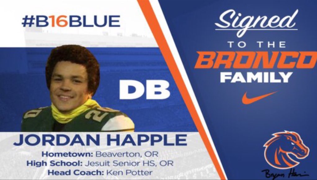 Congrats Jordan Happle on becoming part of the Boise State family. Keep making your pops proud. #StriveForGreatness