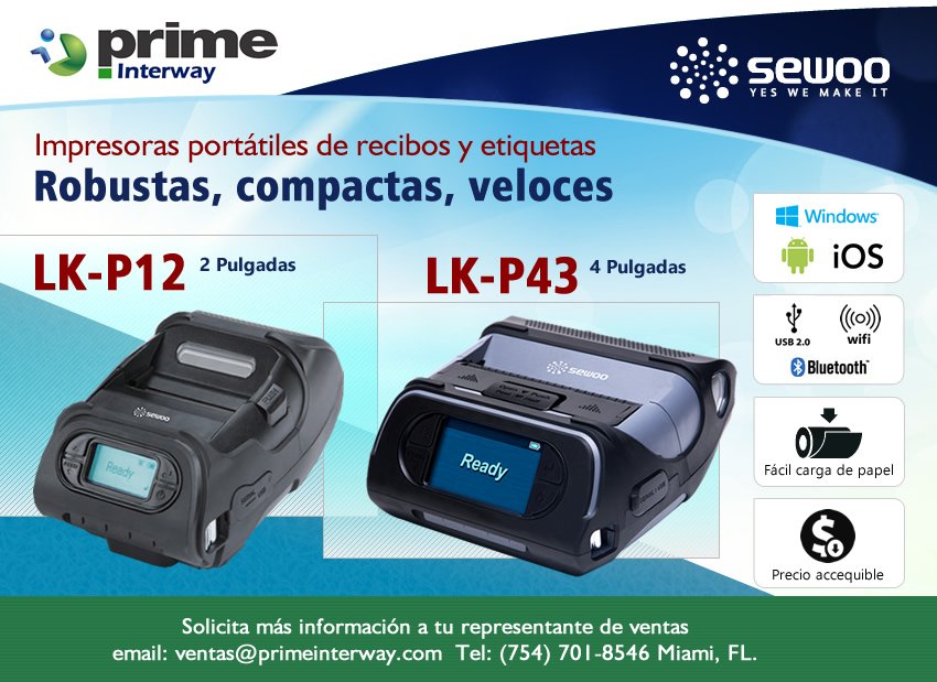 primeinterwayla's tweet photo. Sewoo presenta sus Impresoras Portátiles de recibos y etiquetas #primeinterwaylatam #sewooprinters https://t.co/28E18wPN94