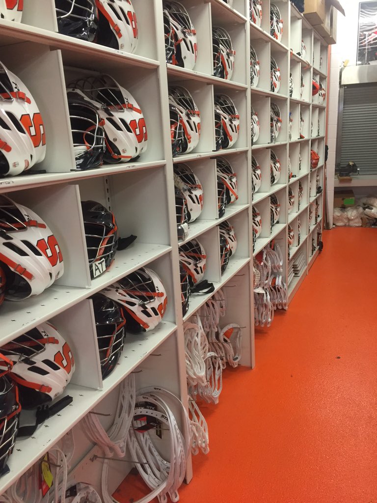 OrangeEQRoom's tweet photo. Still a few more helmets to go before games begin #lookgood #playgood #lax #spring 🍊 @Cuse @CascadeLacrosse https://t.co/XVoKt04lWA