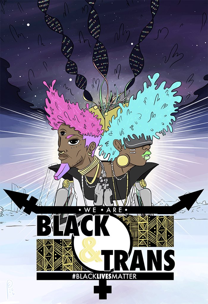 Blklivesmatter's tweet photo. Black Trans Lives Matter every day. Art: @bethanycantdraw Article: @ChernoBiko https://t.co/ayuCd4eZ6R #BlackFuture https://t.co/LnXqyKAvkD