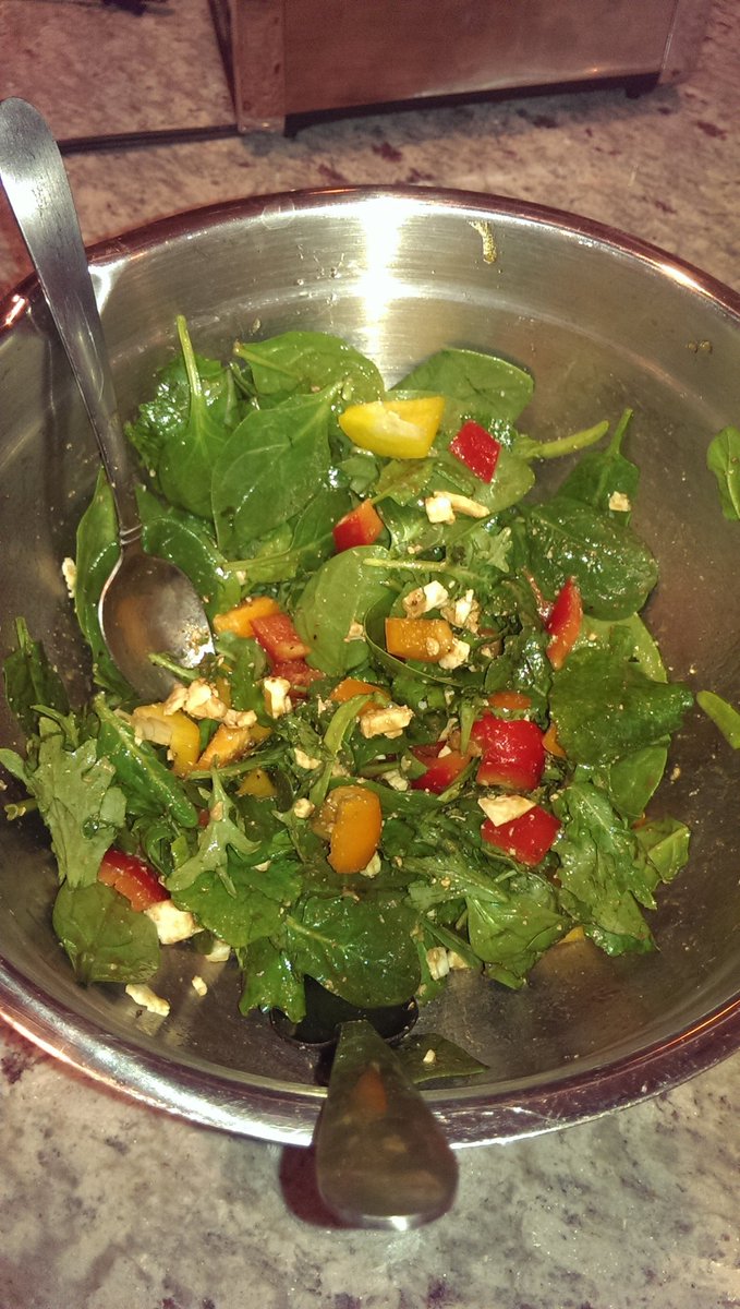 My serving of salad tonight. #kale #spinach #feta #peppers #balsamicdressing #glutenfree @YEGFoodie