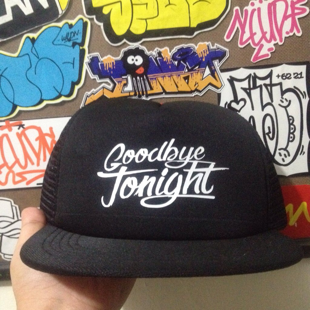 new release Official marchendise GOODBYE TONIGHT trucker hat + sticker 50k (ex shipping).For order 08978562394
