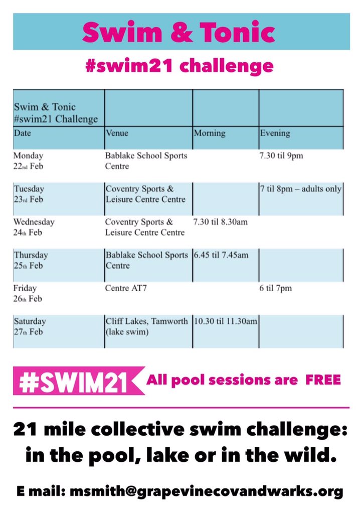 CovInMotion's tweet photo. Help us collectively #swim21 Free swim sessions available in #Coventry get in touch with @GrapevineYP @swimandtonic https://t.co/IXaGKm3tmK