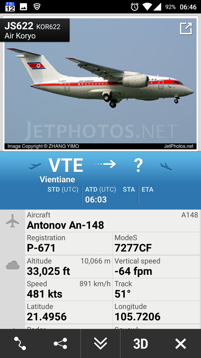 CivMilAir's tweet photo. North Korea airline - Air Koryo #DPRK
AN148 #P671 JS622 from Vientiane, Laos
https://t.co/Fdfq2DhBzU https://t.co/w3hPihh5vv