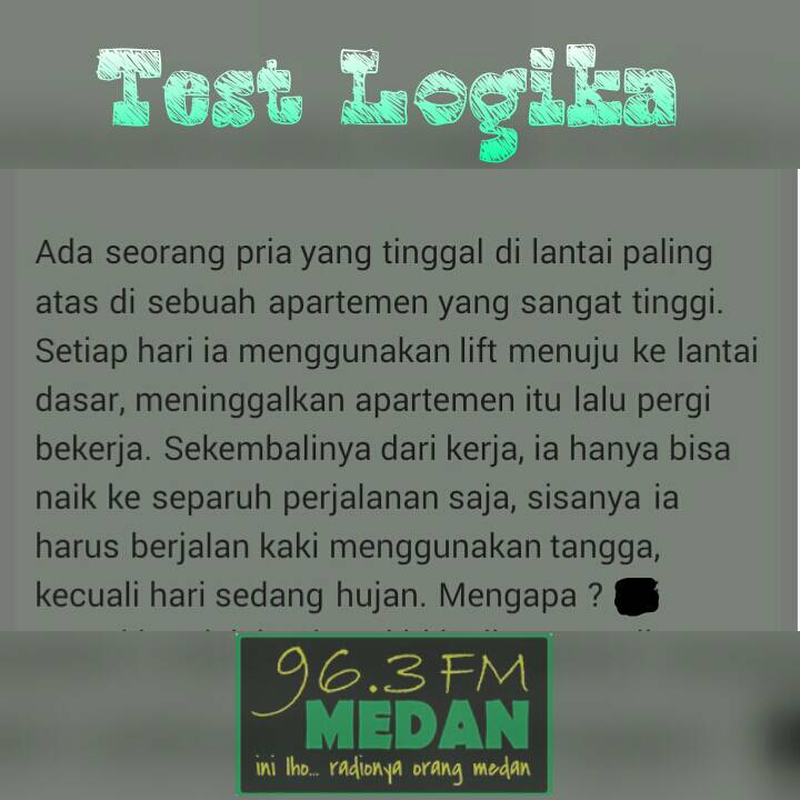 963MedanFM's tweet photo. Tes Logika kamu orang medan, jawab pertanyaan ini..#TestLogika #CDNAMedanFm https://t.co/oXDSgTfuPZ