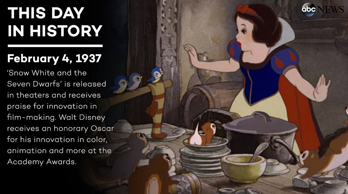 ABC's tweet photo. On this day 79 years ago Walt Disney's 1st feature film was released in theaters - 'Snow White and the Seven Dwarfs' https://t.co/w1I521ZV4g