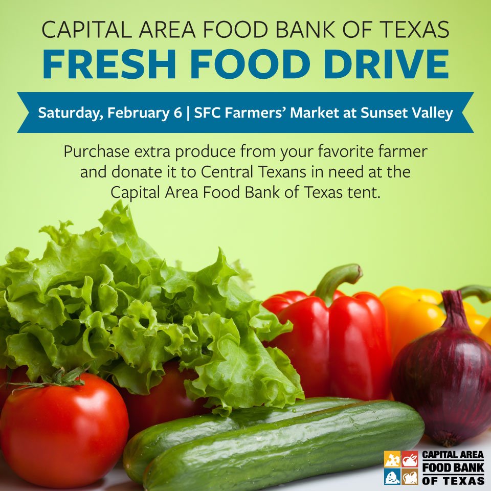 CTXFoodBank's tweet photo. Saturday, make a fresh produce donation at the #CAFBTX tent at @SFClocal farmers' market https://t.co/OmX99edyda https://t.co/f8cDhe7qwZ
