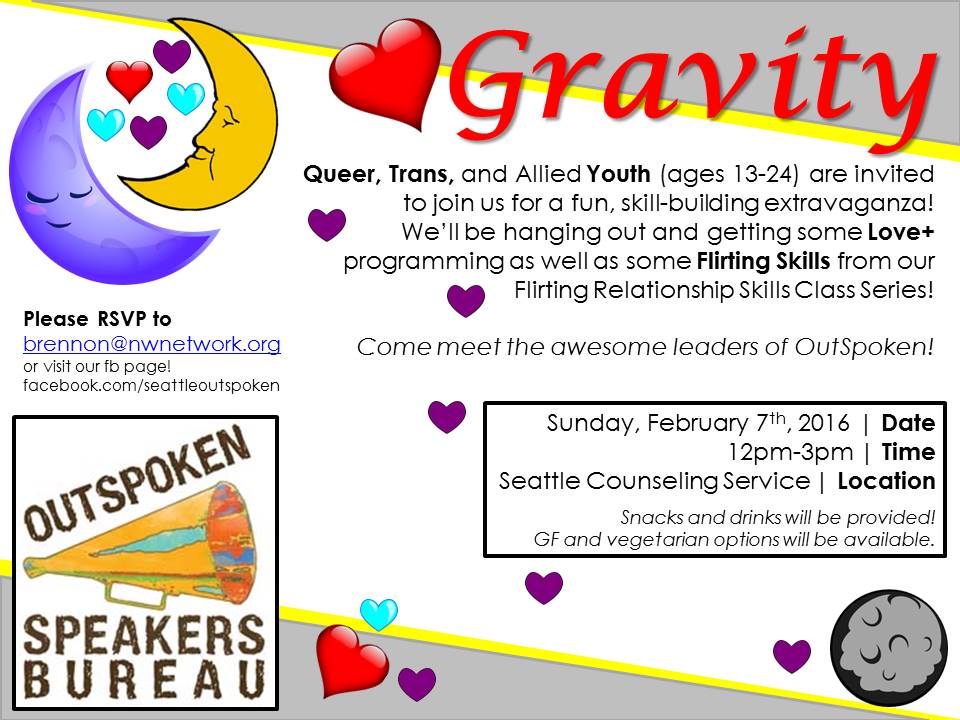 OutSpoken_NWN's tweet photo. Don't forget about our upcoming social on the 7th with @loveplus__ at SCS.  RSVP to brennon@nwnetwork.org! https://t.co/b7mEx5HOfx