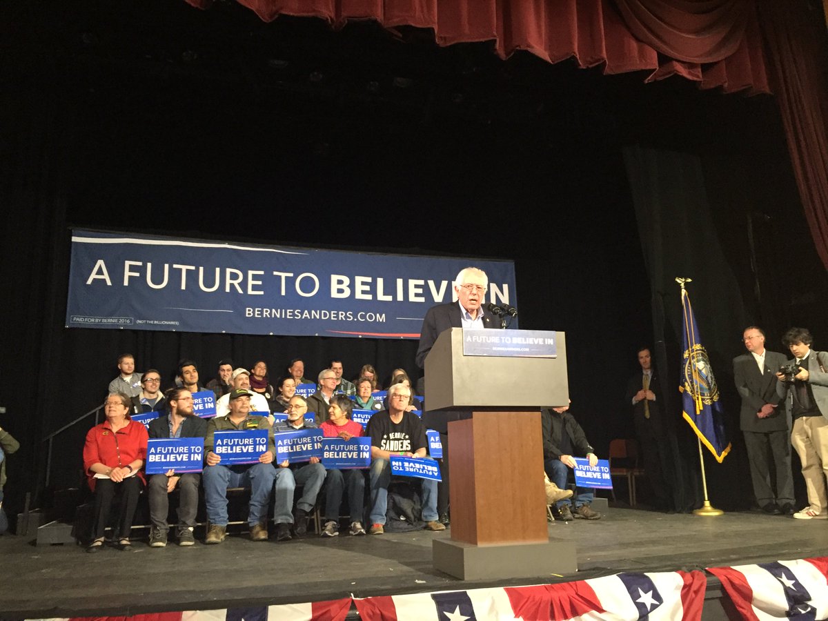 BernieSanders's tweet photo. Under my administration big banks will not be too big to fail. Big bankers will not be too big to jail. #nhpolitics https://t.co/lPbIcU7hTg