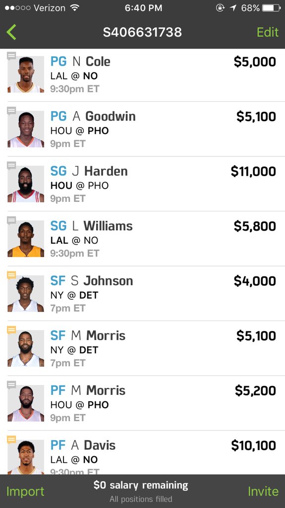 DFSHoosier's tweet photo. With Drummond at C.. Main Slate. Fav or RT if using #NBA #fanduel https://t.co/iNgfsIMKto