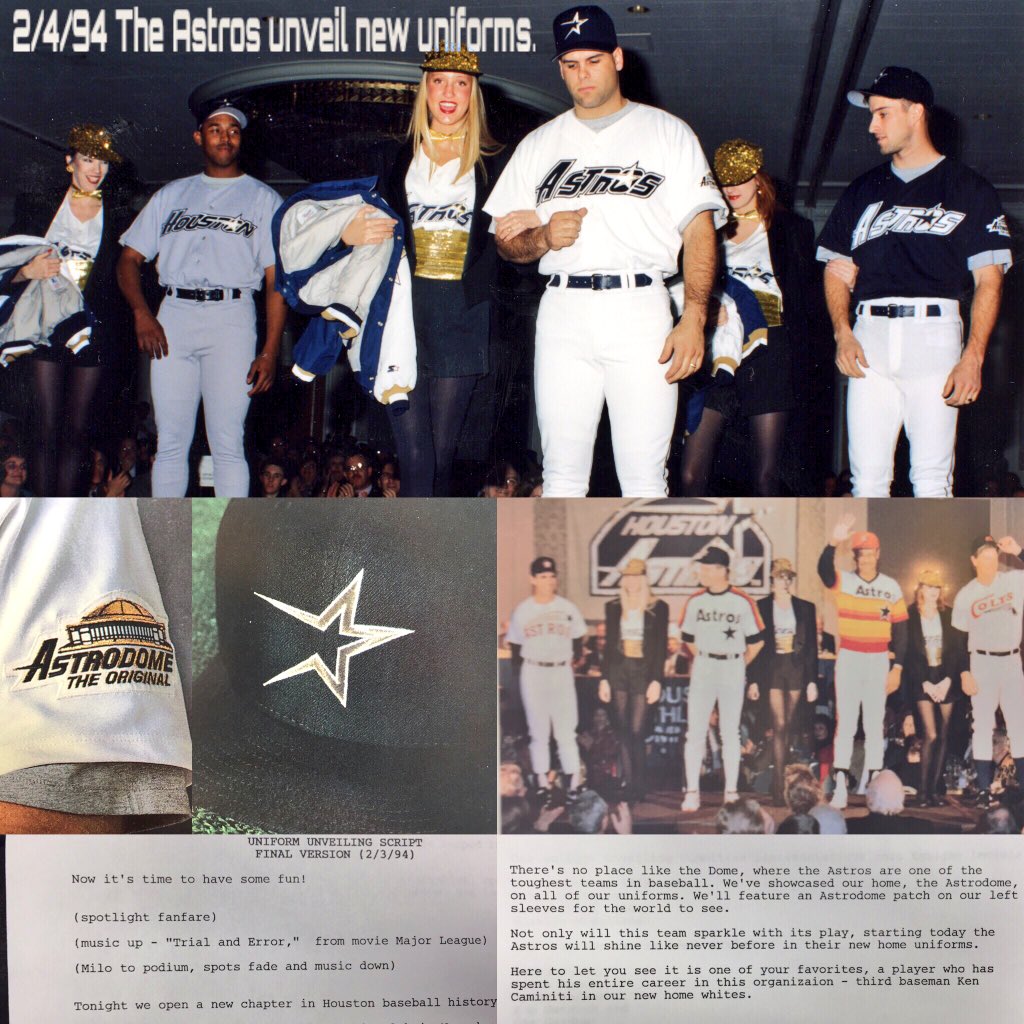 Mike Acosta on X: 2/4/94 The Astros unveil new uniforms featuring a gold  shooting star and the return of a Houston road jersey.   / X