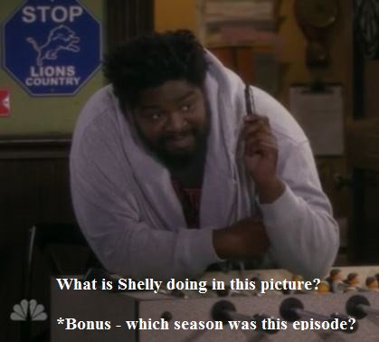 Fynnatics's tweet photo. #JSquad It's time for some #UndateableLive #BlackEyesBarTrivia: 
What is Shelly (@ronfunches) doing in this picture? https://t.co/fVG6P3C7bO