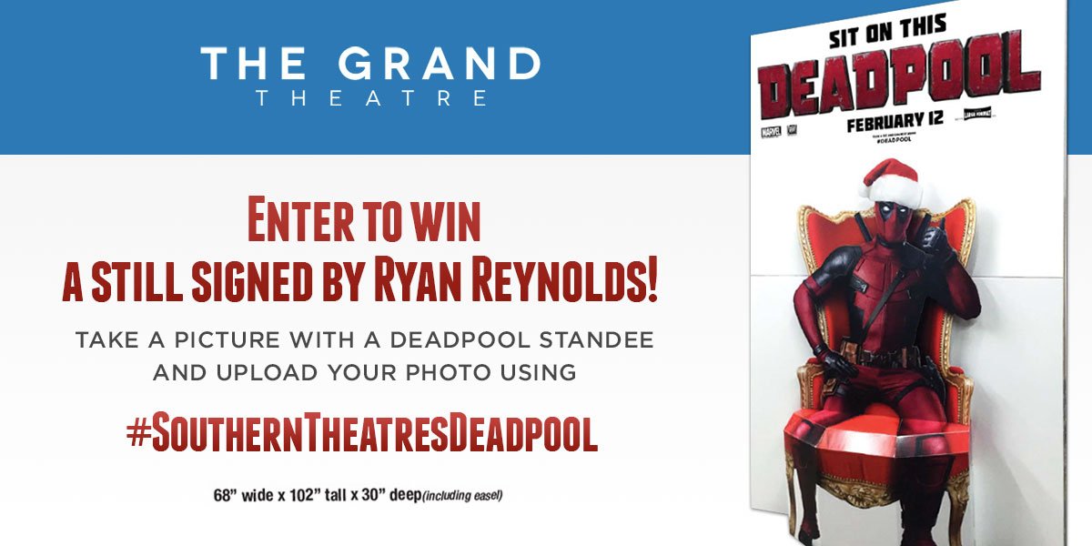 Grand_Theatres's tweet photo. Our #DeadpoolGiveaway ends February 10th! Enter TODAY! #SweepstakesRules: https://t.co/yjuI0pXKMi. https://t.co/nc8WyX44cO