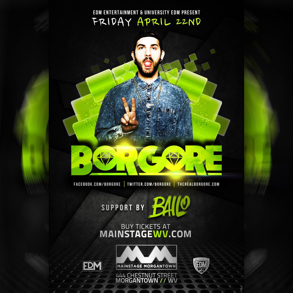NEW SHOW! RT for a chance to win!
<a href="/Borgore/">Borgore</a> is <a href="/MainstageWV/">MainstageWV</a> on Friday 4/22
Get tickets NOW at MainstageWV.com