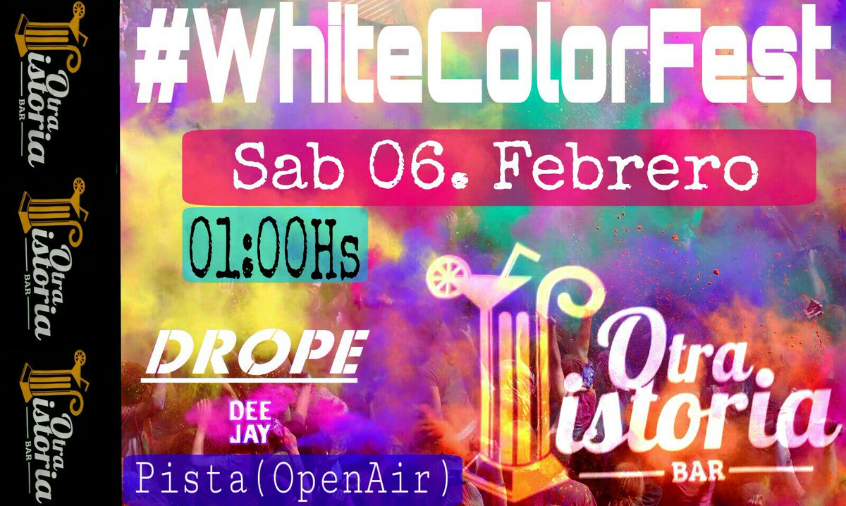 Otra_Historia1's tweet photo. Preparare que este
Sabado te llenamos de colores 💥🌈

#WhiteColorFest 🌈👑💣🎉🎊📷

Solo tenés q venir de blanco. https://t.co/aDMxW6xZqj