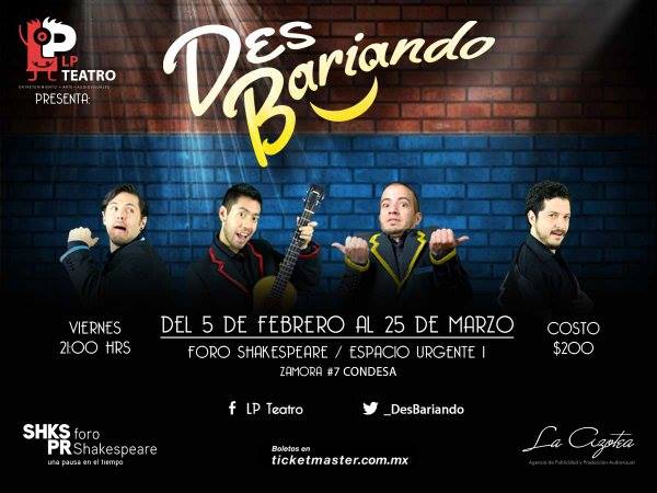 AzoteaRp's tweet photo. @El_Rodol  Mañana viernes 5 de febrero estreno de temporada "Desbaribando" 9:00 pm @ForoShakespeare @LP_Teatro https://t.co/oWNcGmAOx7