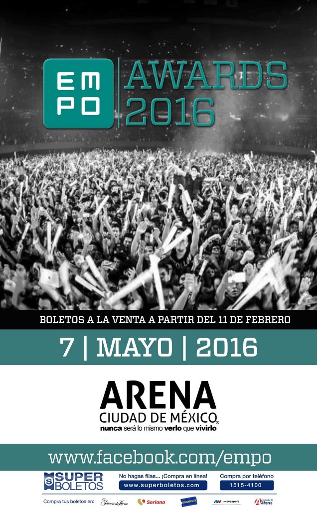 WorkaMusic's tweet photo. Los EMPO AWARDS 2016 serán este 7 de Mayo en la Arena Ciudad de México #empo #EMPOAwards2016 @EMPOTV https://t.co/3V32lbxc0A