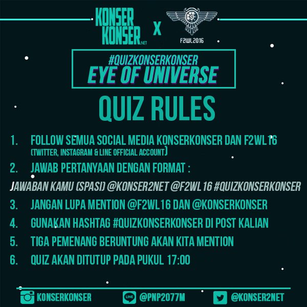 Jangan lupa ikutin QUIZ RULES untuk dapetin tiket <a href="/F2WL2016/">From 2 With Love '16</a> nya ya! #QUIZKONSERKONSER