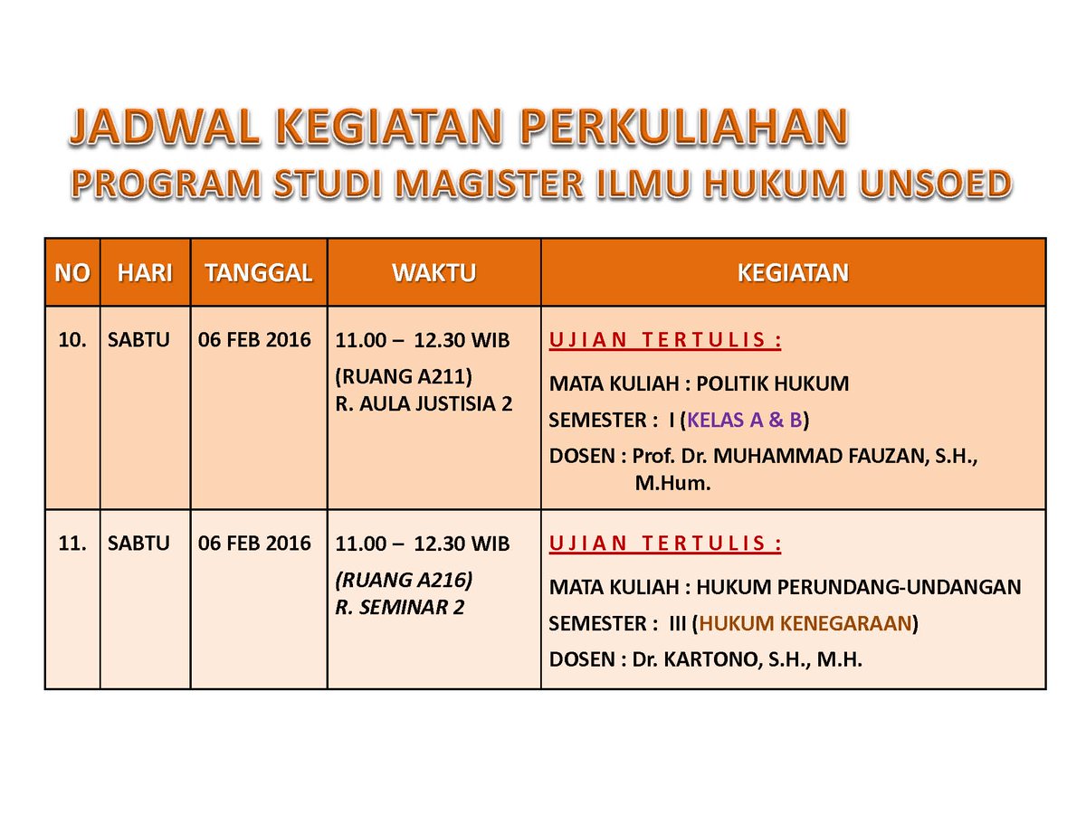 mihunsoed's tweet photo. JADWAL PERKULIAHAN, PRESENTASI &amp; UJIAN MHS MIH UNSOED 05-06 FEBRUARI 2016 https://t.co/CmzknzrYHR