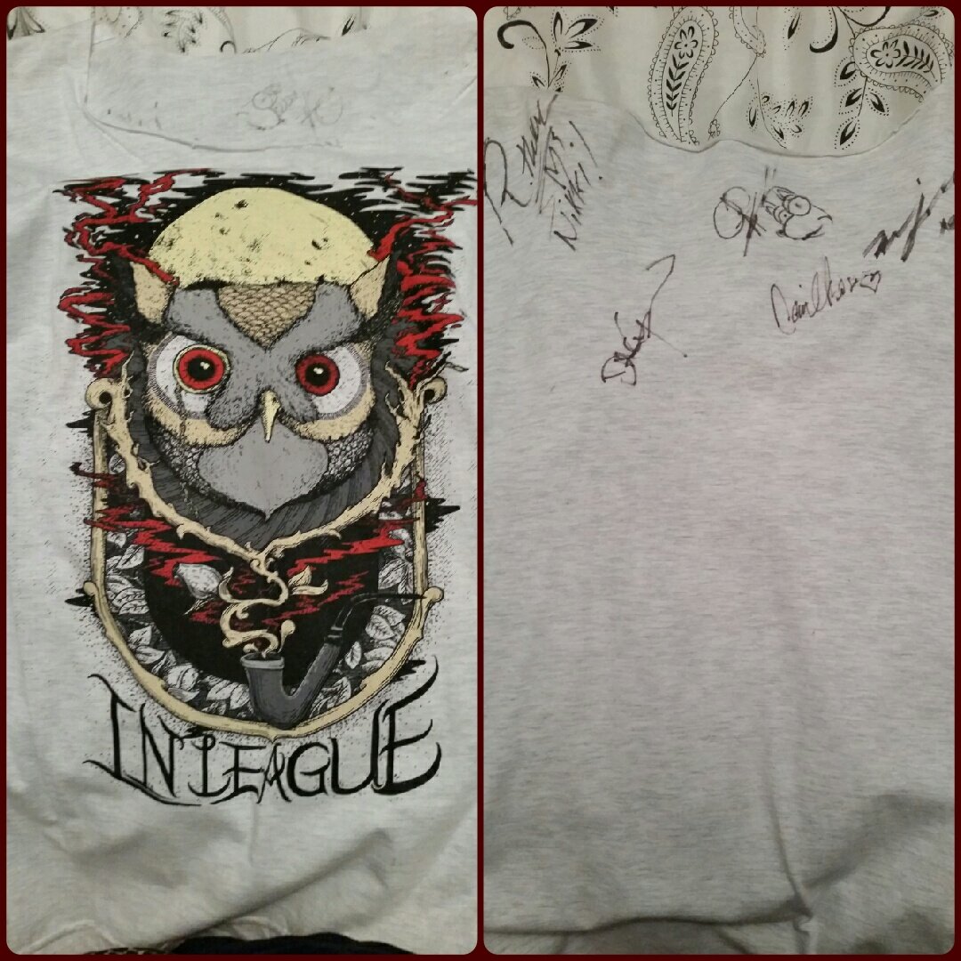 nymeriaaa__'s tweet photo. Found this while I was cleaning my wardrobe out. An old @Inleagueband shirt I got signed around 5 years ago... 😊 https://t.co/QJpJmS8fWa