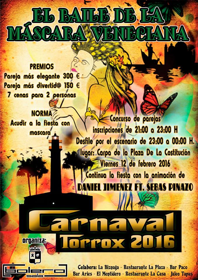 JuventudTorrox's tweet photo. #Concurso de #Parejas en el #Baile de #Máscaras #Torrox
-Pareja + Elegante 300€
-Pareja + Divertida 150€
-7 Cenas https://t.co/5HkQM1GWIb