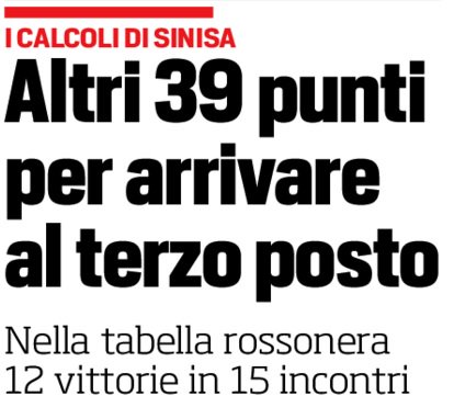 inforossoneri's tweet photo. Mihajlovic butuh 39 poin lagi atau minimal 12 kemenangan dari 15 laga sisa, agar lolos ke Liga Champions. (CorSport) https://t.co/fgTLPTlJVe
