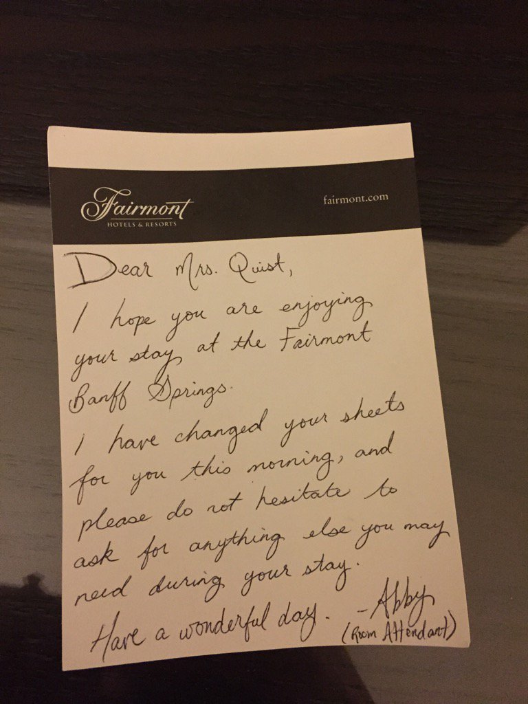 Amber Cornwell Quist (@amberquist) on Twitter photo Now this is customer service! Thanks for a beautiful stay <a href="/FairmontHotels/">FairmontHotels</a> #abbydeservesaraise #banffisparadise Now this is customer service! Thanks for a beautiful stay <a href="/FairmontHotels/">FairmontHotels</a> #abbydeservesaraise #banffisparadise