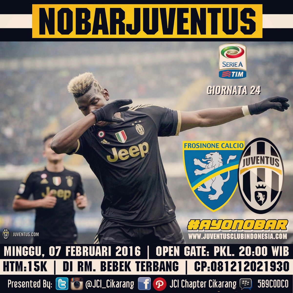 JCI_Cikarang's tweet photo. #NobarSerieA #Gio24 • Frosinone vs Juventus • Kick Off: 21:00 WIB • Di RM. Bebek Terbang • Cc @urbancikarang https://t.co/rjyvILOI3O