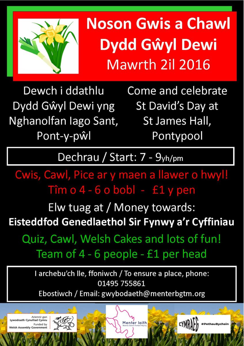 Dydd Gŵyl Dewi gyda <a href="/MenterBGTM1/">Menter Iaith Blaenau Gwent, Torfaen a Mynwy</a> <a href="/SteffanWebb/">Steffan Webb</a> <a href="/Cymraeg_Cymuned/">Sarah Meek</a> <a href="/Welshworkplace/">John Woods</a>