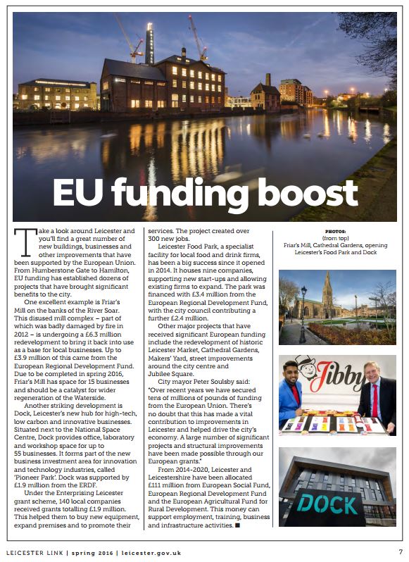 Read how EU funding helped <a href="/MakersYard/">MakersYard</a> <a href="/DockLeics/">Dock</a> et al, p7 Leicester Link Spring 2016 ow.ly/XZ0gD