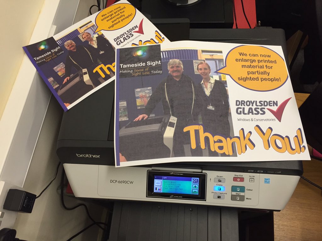 TamesideSight's tweet photo. #ThankYou @DroylsdenGlass for the @Brother_UK printer donation! Tried and tested and ready to go! #AccessibleText https://t.co/5Ql5MPckBO
